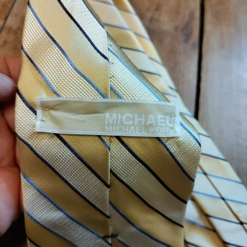 Michael Kors silk tie yellow blue stripe office wedding spring easter formal pro
